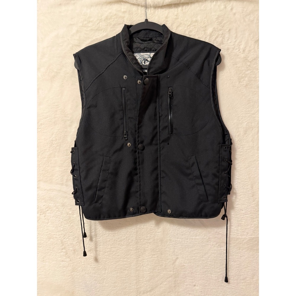 Fieldsheer Motorcycle Vest Mens Large Black Textile Quilted Padded Biker Laced